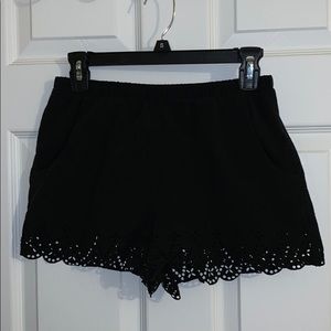 Black Lace Accented Shorts with Pockets
